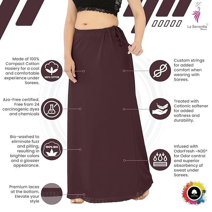 La Serranilla AZO-Free Cotton Hosiery Saree Shapewear Petticoat for Women