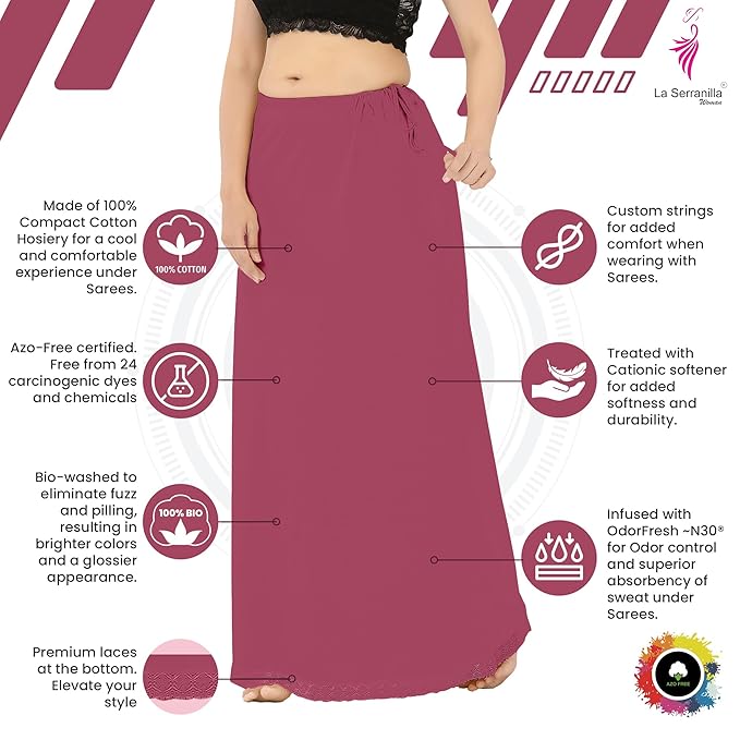 La Serranilla AZO-Free Cotton Hosiery Saree Shapewear Petticoat for Women