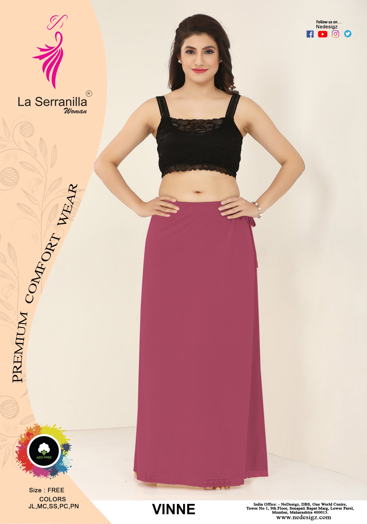 La Serranilla AZO-Free Cotton Hosiery Saree Shapewear Petticoat for Women