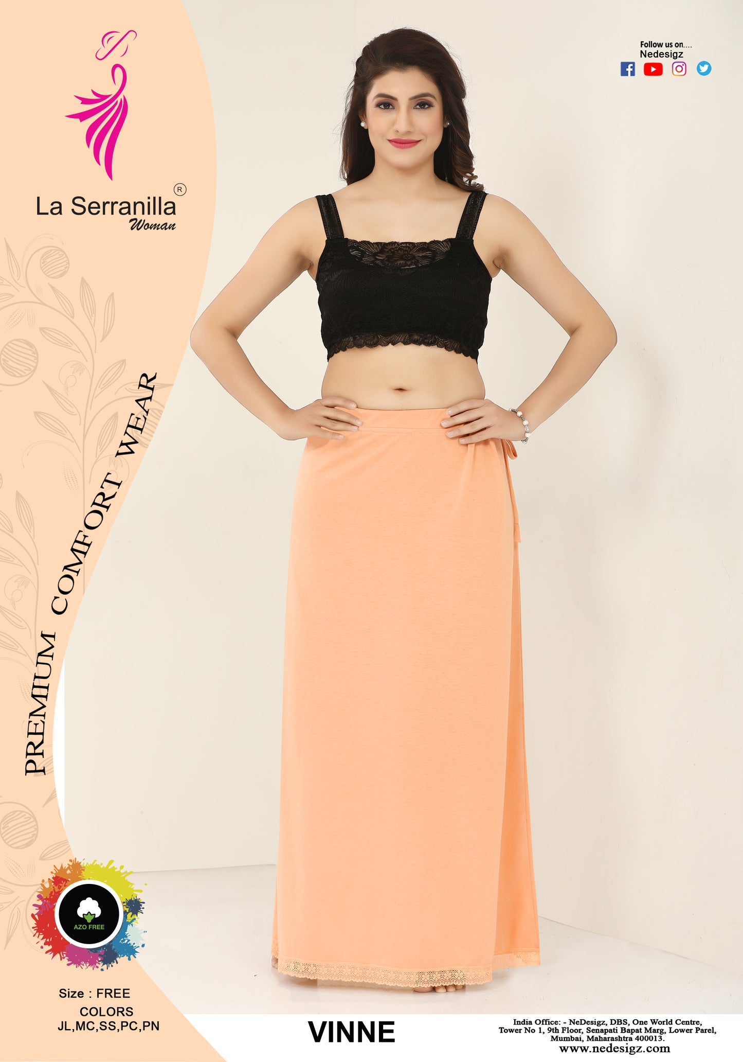 La Serranilla AZO-Free Cotton Hosiery Saree Shapewear Petticoat for Women