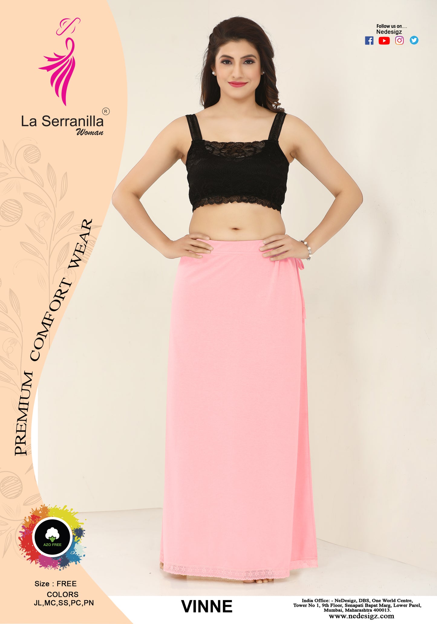 La Serranilla AZO-Free Cotton Hosiery Saree Shapewear Petticoat for Women