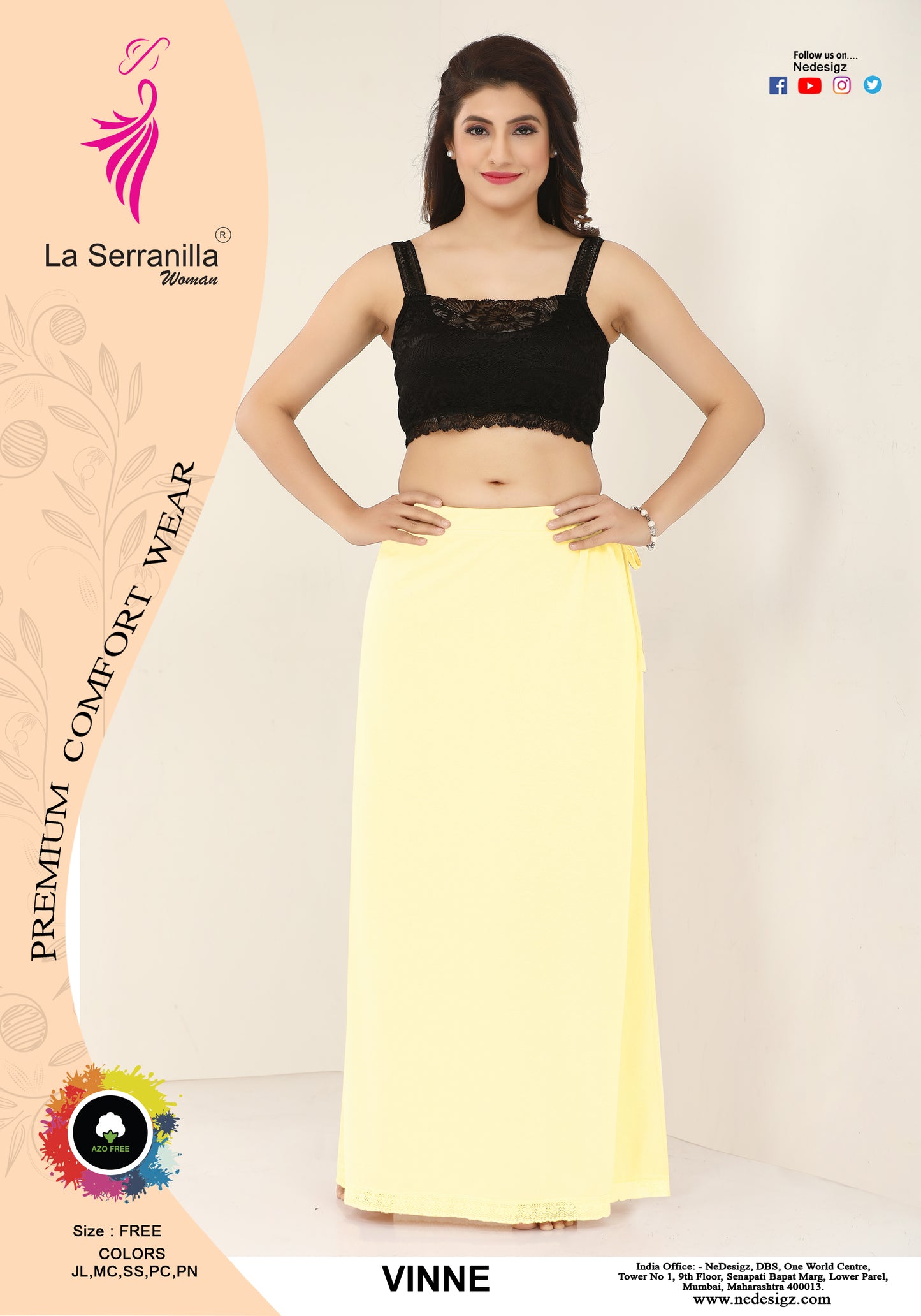 La Serranilla AZO-Free Cotton Hosiery Saree Shapewear Petticoat for Women