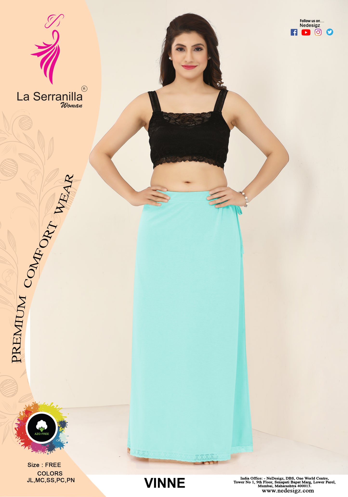 La Serranilla AZO-Free Cotton Hosiery Saree Shapewear Petticoat for Women