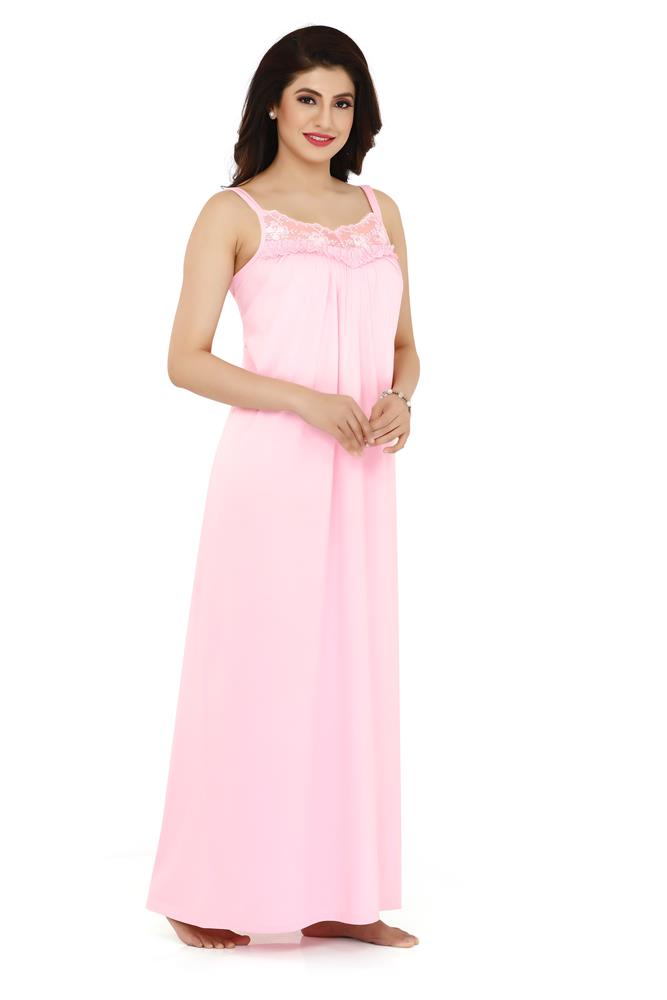 La Serranilla® Women's Azo-Free Cotton Hosiery Nighty/Gown/Maxi with Exquisite Custom-Made Lace Trim - Comfortable and Elegant Indoor/Honeymoon Nightwear. ELBA-NeDesigz.com