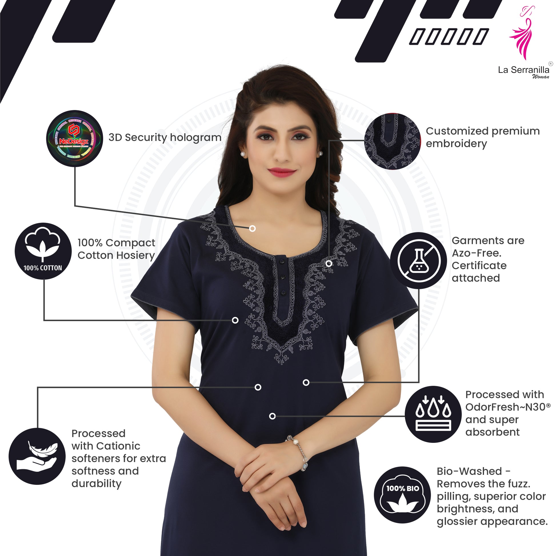 La Serranilla Women's Azo-Free Cotton Hosiery Nighty-NeDesigz.com