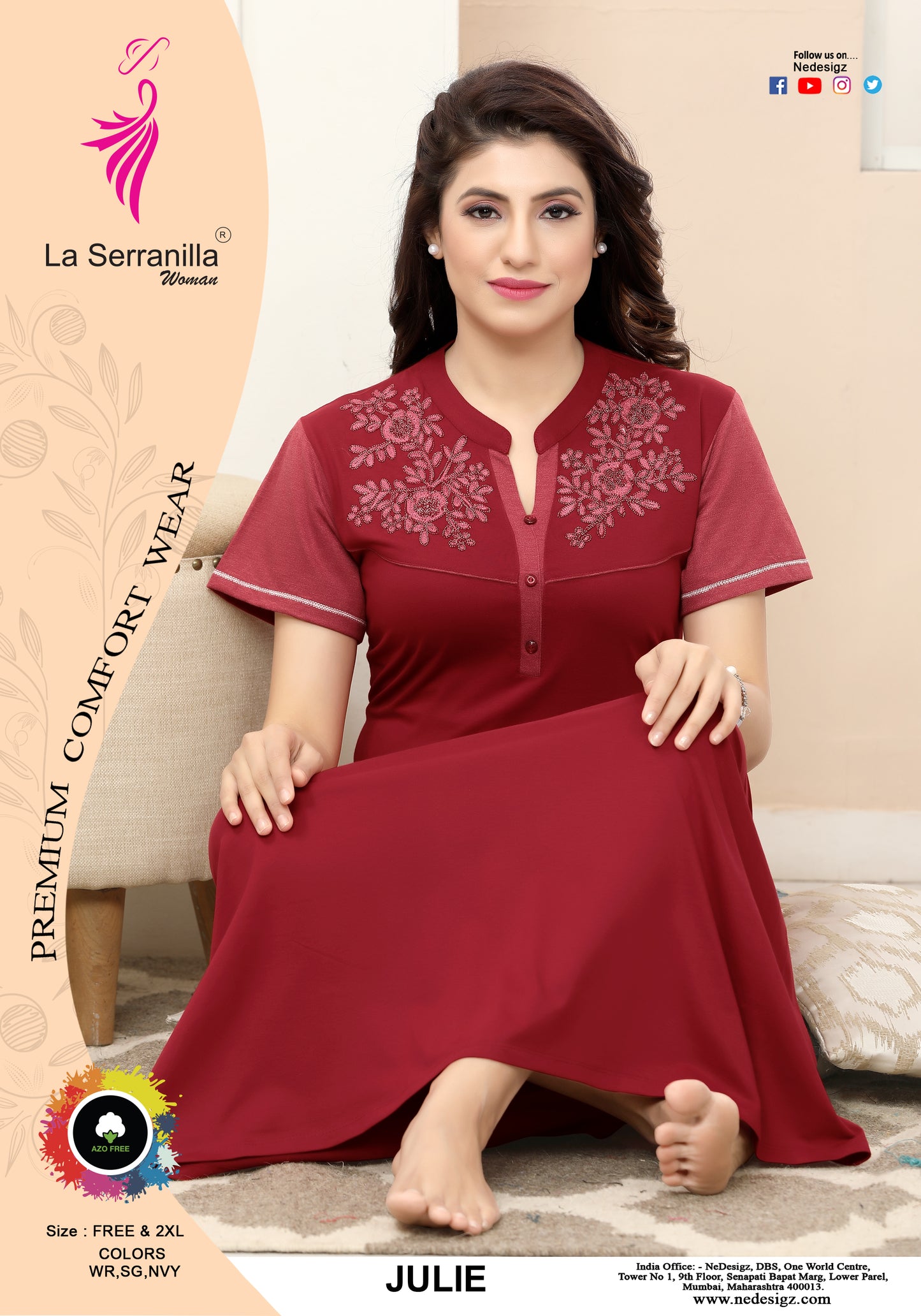 La Serranilla Women's Azo-Free Cotton Hosiery Nighty-NeDesigz.com