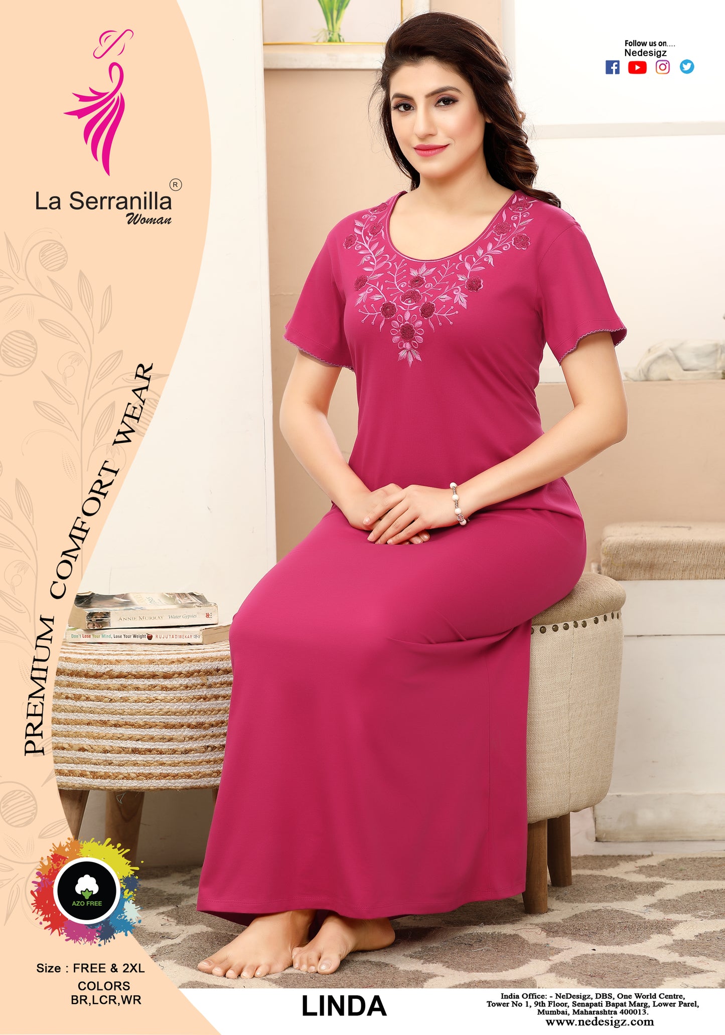 La Serranilla Women's Azo-Free Cotton Hosiery Nighty-NeDesigz.com