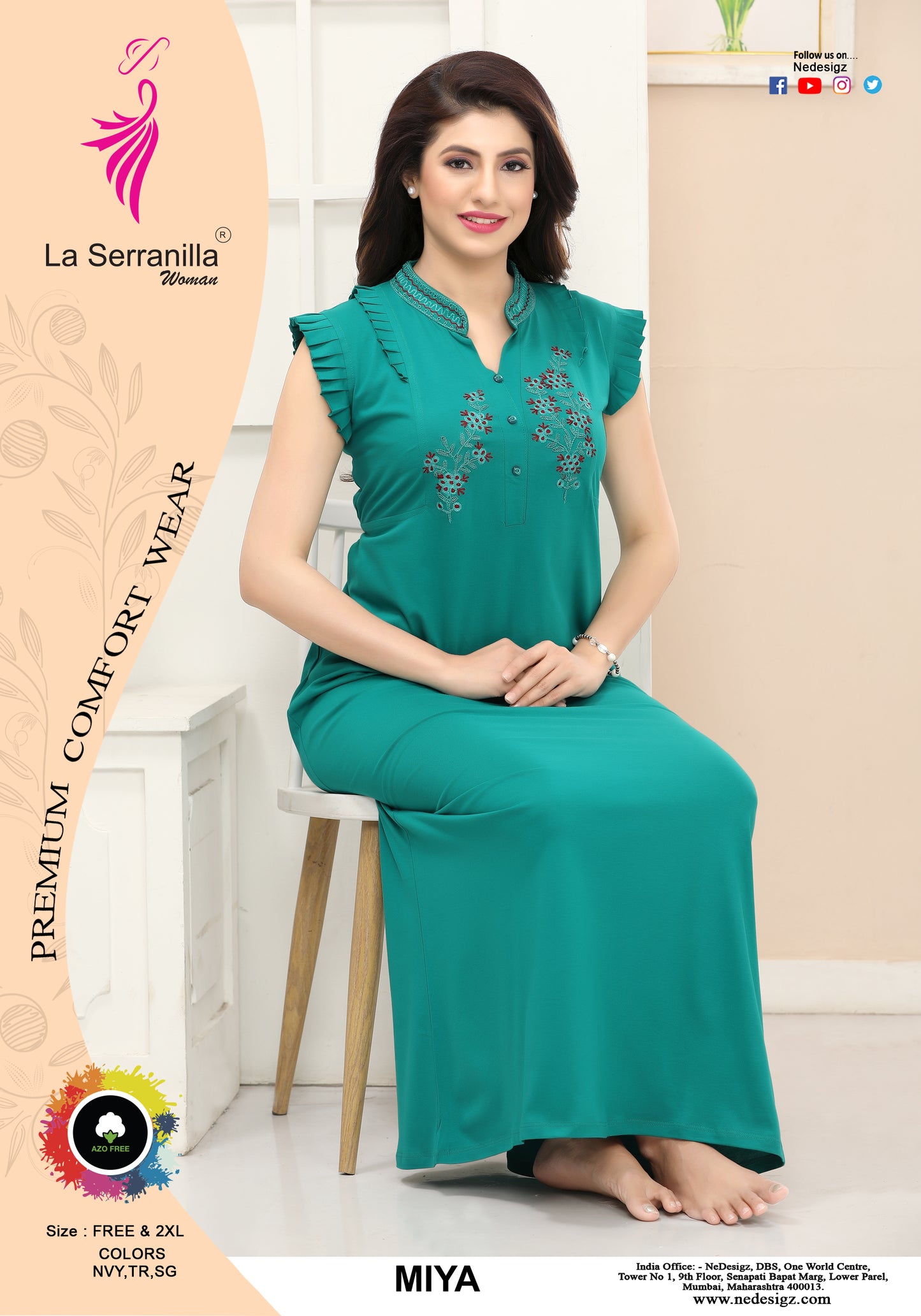 La Serranilla Women's Azo-Free Cotton Hosiery Nighty-NeDesigz.com