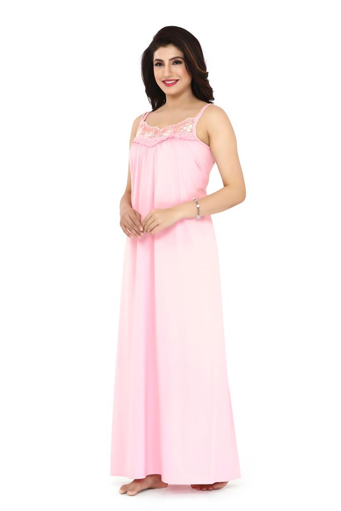 La Serranilla® Women's Azo-Free Cotton Hosiery Nighty/Gown/Maxi with Exquisite Custom-Made Lace Trim - Comfortable and Elegant Indoor/Honeymoon Nightwear. ELBA-NeDesigz.com