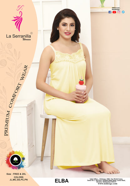 La Serranilla® Women's Azo-Free Cotton Hosiery Nighty/Gown/Maxi with Exquisite Custom-Made Lace Trim - Comfortable and Elegant Indoor/Honeymoon Nightwear. ELBA-NeDesigz.com