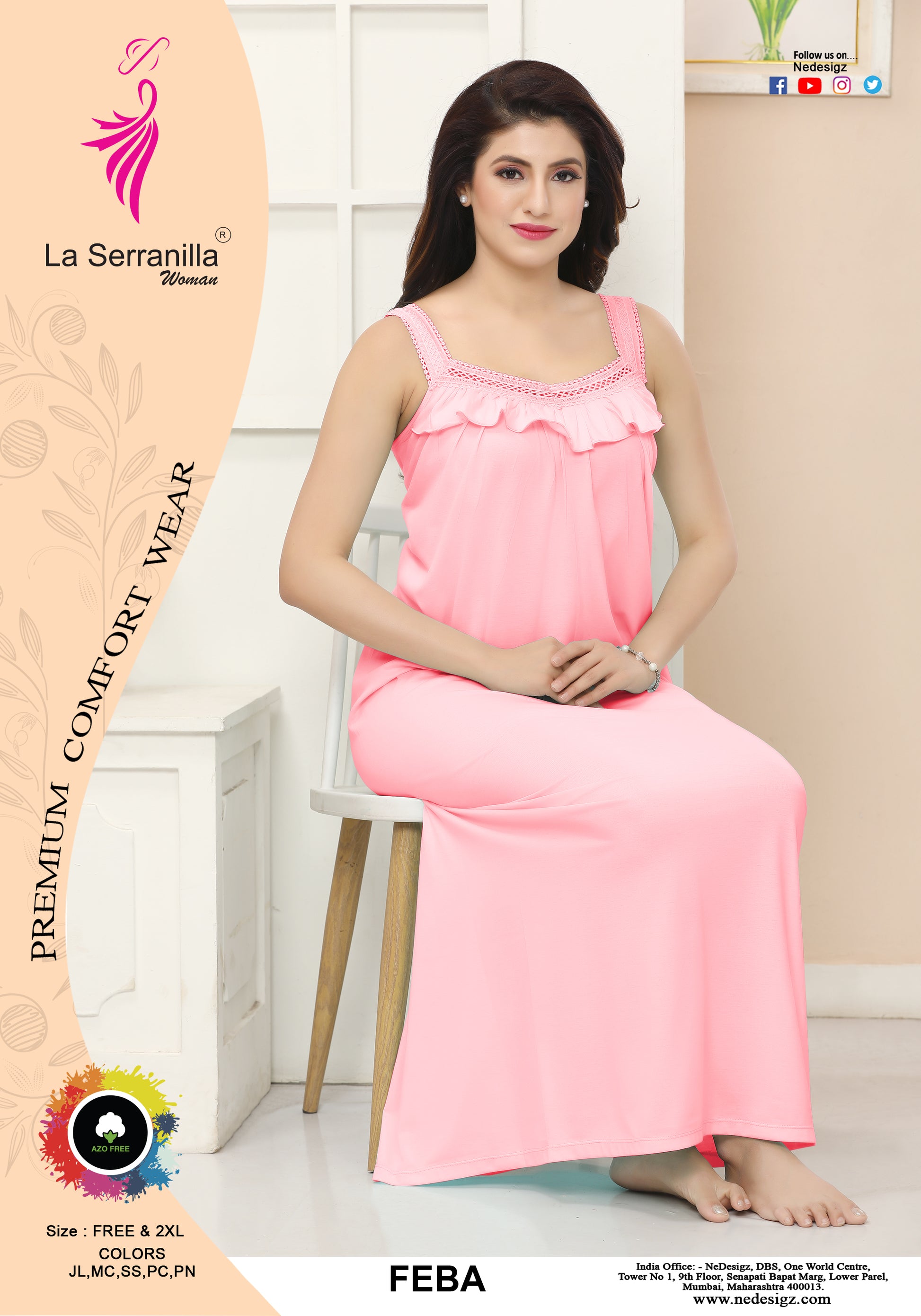 La Serranilla Women's Azo Free Cotton Hosiery Nighty-NeDesigz.com