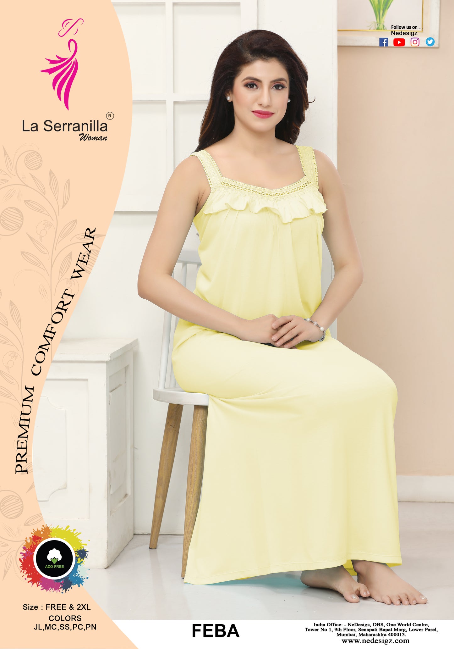 La Serranilla Women's Azo Free Cotton Hosiery Nighty-NeDesigz.com
