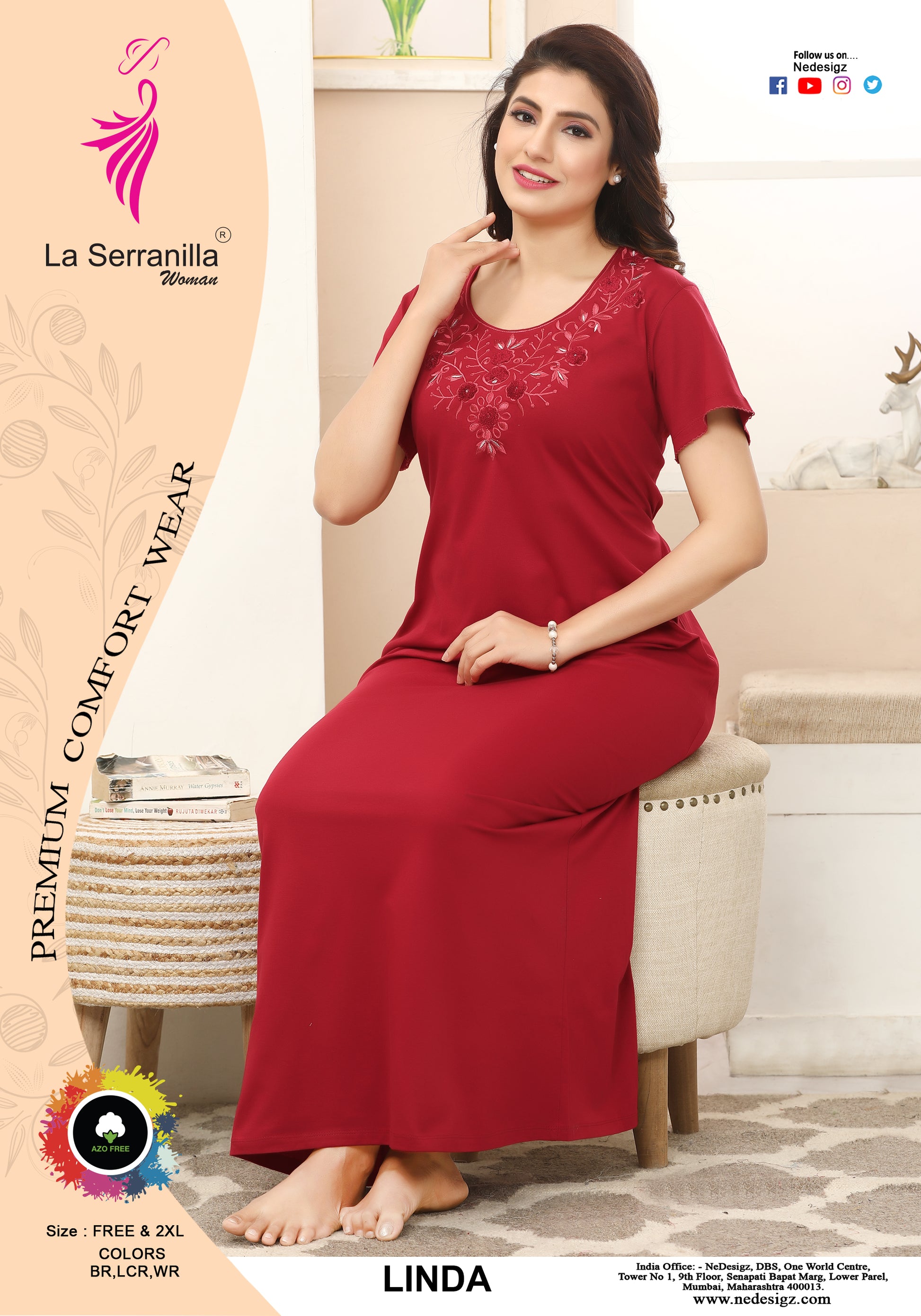 La Serranilla Women's Azo-Free Cotton Hosiery Nighty-NeDesigz.com