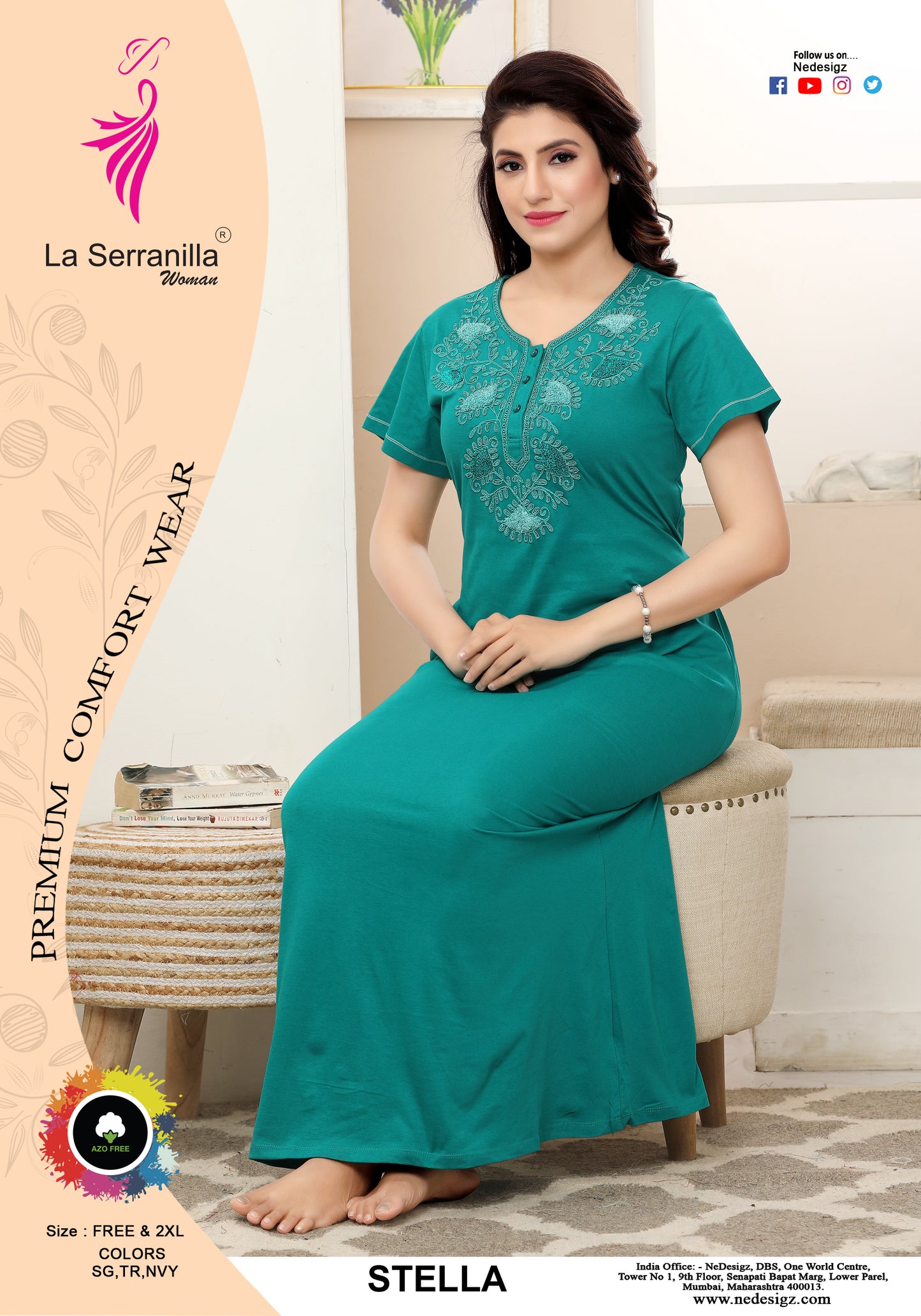 La Serranilla Women's Azo-Free Cotton Hosiery Nighty-NeDesigz.com
